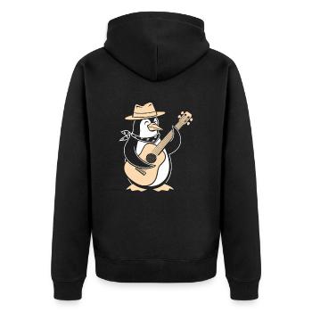 Lustiger Pinguin Mit Gitarre Und Hut Für Musikfans - Unisex Premium Bio Zip Hoodie - Schwarz - Hinten - Nico (187cm)