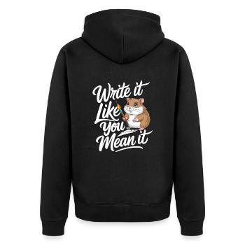 Schreib Wie Du Es Meinst Hamster Autor - Unisex Premium Bio Zip Hoodie - Schwarz - Hinten - Nico (187cm)