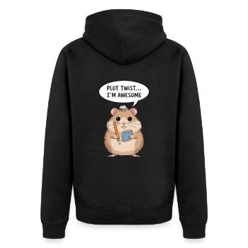 Hamster Autor: Plot Twist... Ich Bin Großartig - Unisex Premium Bio Zip Hoodie - Schwarz - Hinten - Nico (187cm)