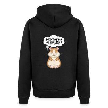 Hamster yoga: meditate and think about snacks - Unisex Premium Organic Zip Hoodie - black - Back - Nico (187cm)