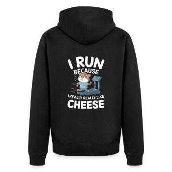 Je cours parce que j’aime le hamster drôle de fromage - Veste à capuche bio Premium Unisexe - noir - Dos - Nico (187cm)