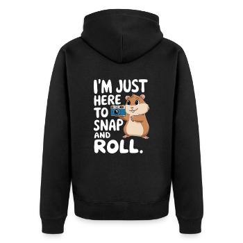 Lustiger Hamster Fotografie Spruch - Unisex Premium Bio Zip Hoodie - Schwarz - Hinten - Nico (187cm)