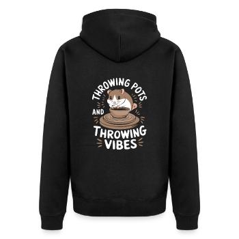 Pottery Funny Hamster Swinging Pots Vibes - Unisex Premium Organic Zip Hoodie - black - Back - Nico (187cm)