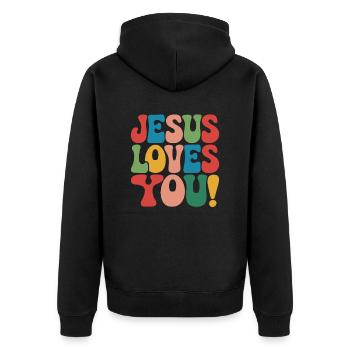 Jésus t’aime en disant chrétien - Veste à capuche bio Premium Unisexe - noir - Dos - Nico (187cm)