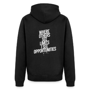 Aries Character Zodiac Sign: Where Other Limits - Unisex Premium Organic Zip Hoodie - black - Back - Nico (187cm)