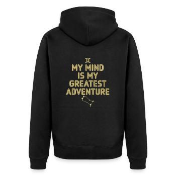 Zwillinge Sternzeichen Abenteuer Geist - Unisex Premium Bio Zip Hoodie - Schwarz - Hinten - Nico (187cm)
