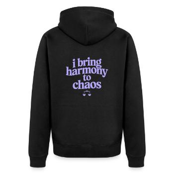 Waage Sternzeichen: Ich Bringe Harmonie Ins Chaos - Unisex Premium Bio Zip Hoodie - Schwarz - Hinten - Nico (187cm)