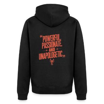 Leidenschaftlicher Skorpion: Kraftvoll und - Unisex Premium Bio Zip Hoodie - Schwarz - Hinten - Nico (187cm)