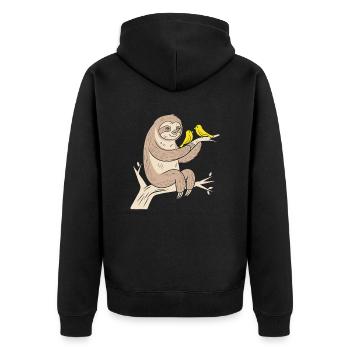 Cozy sloth with birds illustration - Unisex Premium Organic Zip Hoodie - black - Back - Nico (187cm)