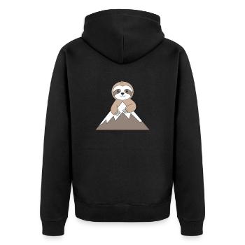 Gemütlicher Bergsteiger Faultier Mountaineer - Unisex Premium Bio Zip Hoodie - Schwarz - Hinten - Nico (187cm)