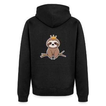 Königliches Faultier auf Ast Mit Krone - Unisex Premium Bio Zip Hoodie - Schwarz - Hinten - Nico (187cm)