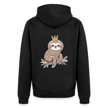 Königliches Faultier auf dem Ast mit Krone - Unisex Premium Bio Zip Hoodie - Schwarz - Hinten - Nico (187cm)