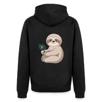 Cozy bull sloth with zodiac leaf - Unisex Premium Organic Zip Hoodie - black - Back - Nico (187cm)