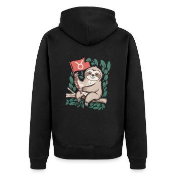 Cozy bull sloth with zodiac symbol - Unisex Premium Organic Zip Hoodie - black - Back - Nico (187cm)