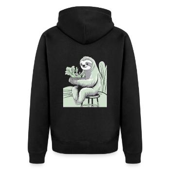 Entspannter Faultier Veganer Vegetarier Genuss - Unisex Premium Bio Zip Hoodie - Schwarz - Hinten - Nico (187cm)