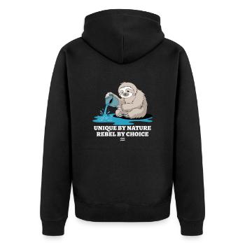 Wassermann-Zodiak Faultier Einzigartig Naturgemäß - Unisex Premium Bio Zip Hoodie - Schwarz - Hinten - Nico (187cm)
