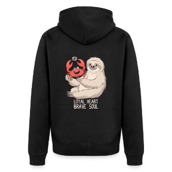 Krebs Sternzeichen Faultier: Loyal Heart Brave - Unisex Premium Bio Zip Hoodie - Schwarz - Hinten - Nico (187cm)
