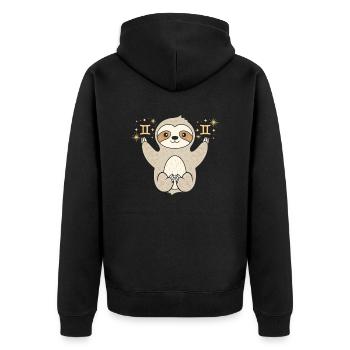 Gemini Sternzeichen Faultier Magisch und - Unisex Premium Bio Zip Hoodie - Schwarz - Hinten - Nico (187cm)
