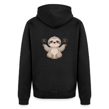 Gemini Sloth with Zodiac Magic - Unisex Premium Organic Zip Hoodie - black - Back - Nico (187cm)