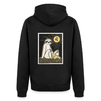 Gemütliches Löwe Sternzeichen Faultier Motiv - Unisex Premium Bio Zip Hoodie - Schwarz - Hinten - Nico (187cm)