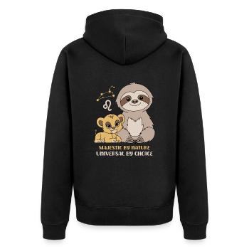 Leo Zodiac Sloth Majestic by Nature - Unisex Premium Organic Zip Hoodie - black - Back - Nico (187cm)
