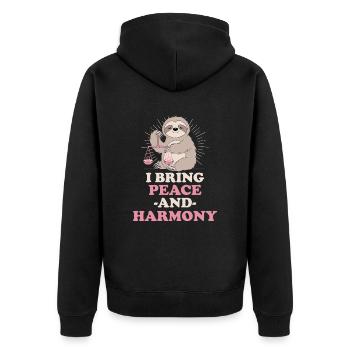 Waage-Zodiak Faultier Bringt Frieden Und Harmonie - Unisex Premium Bio Zip Hoodie - Schwarz - Hinten - Nico (187cm)