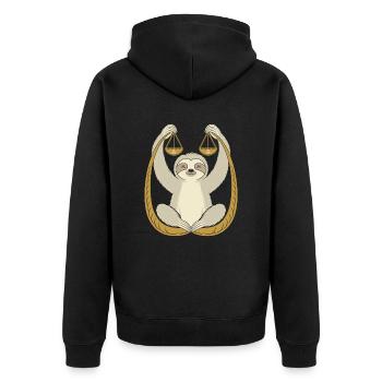 Libra Zodiac Sloth Balance - Unisex Premium Organic Zip Hoodie - black - Back - Nico (187cm)