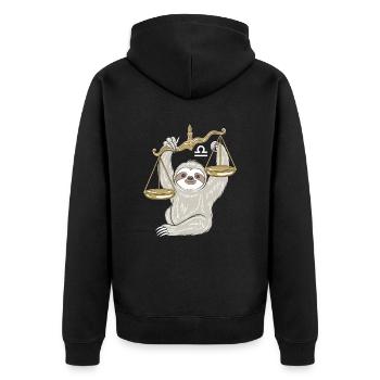 Libra Faultier Waage Sternzeichen - Unisex Premium Bio Zip Hoodie - Schwarz - Hinten - Nico (187cm)