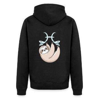 Fische Sternzeichen Faultier mit Zwei Fischen - Unisex Premium Bio Zip Hoodie - Schwarz - Hinten - Nico (187cm)