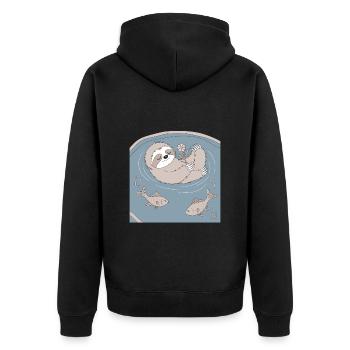 Gemütliches Fische Sternzeichen Faultier mit Blume - Unisex Premium Bio Zip Hoodie - Schwarz - Hinten - Nico (187cm)