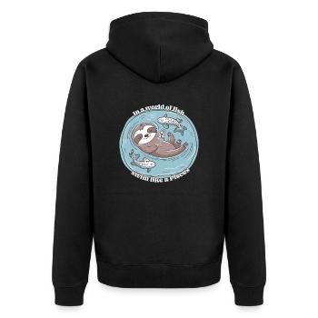 Fische Zodiac Faultier: Schwimme Wie Ein Fisch - Unisex Premium Bio Zip Hoodie - Schwarz - Hinten - Nico (187cm)