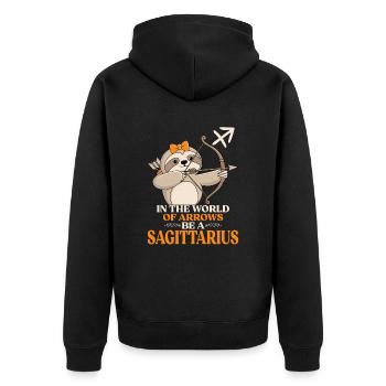 Schütze Zodiac Faultier: Sei Ein Schütze In Einer - Unisex Premium Bio Zip Hoodie - Schwarz - Hinten - Nico (187cm)