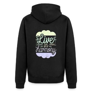 Inspire Spirituality Quote: Live in Harmony - Unisex Premium Organic Zip Hoodie - black - Back - Nico (187cm)