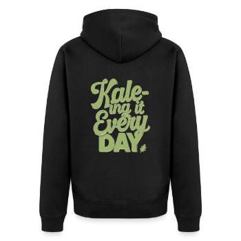 Vegan Vegetarisch: Kale-ing It Every Day - Unisex Premium Bio Zip Hoodie - Schwarz - Hinten - Nico (187cm)