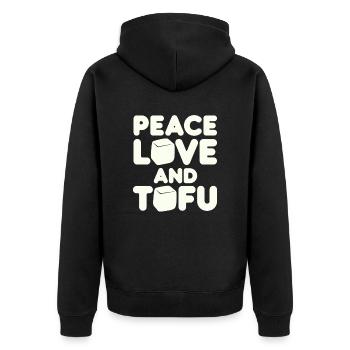Frieden Liebe Und Tofu Vegan Vegetarisch - Unisex Premium Bio Zip Hoodie - Schwarz - Hinten - Nico (187cm)