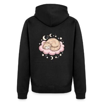 Whimsical Escapism Katze auf Wolke und Sterne - Unisex Premium Bio Zip Hoodie - Schwarz - Hinten - Nico (187cm)