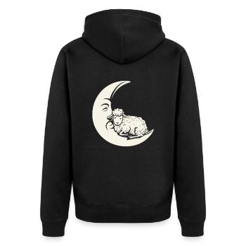 Träumender Mond Mit Schaf - Fantasievolle Flucht - Unisex Premium Bio Zip Hoodie - Schwarz - Hinten - Nico (187cm)