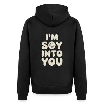 Ich Bin Total In Soja Verliebt – Vegan Vegetarisch - Unisex Premium Bio Zip Hoodie - Schwarz - Hinten - Nico (187cm)