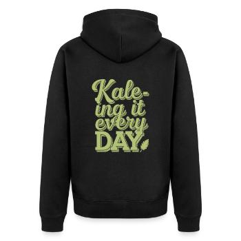 Kale-ing It Every Day - Vegan Vegetarier Design - Unisex Premium Bio Zip Hoodie - Schwarz - Hinten - Nico (187cm)