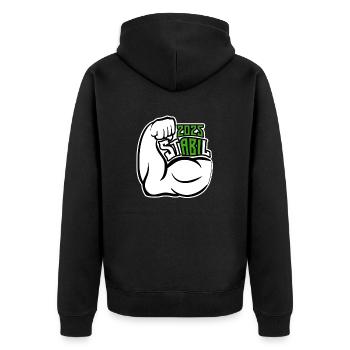 Stabil Abi 2025 - Bizeps - Abitur - Spruch - Unisex Premium Bio Zip Hoodie - Schwarz - Hinten - Nico (187cm)