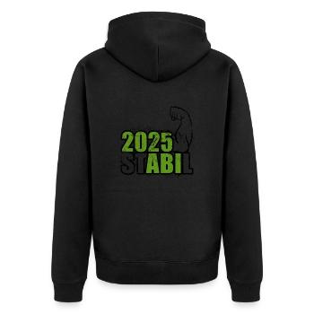 Stabil Abi 2025 - Bizeps - Abitur - Spruch - Unisex Premium Bio Zip Hoodie - Schwarz - Hinten - Nico (187cm)