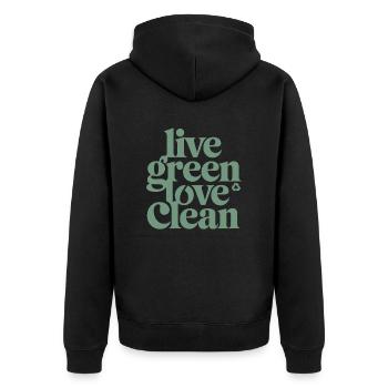 Live Green Love Clean Vegan Vegetarian - Unisex Premium Organic Zip Hoodie - black - Back - Nico (187cm)