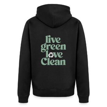 Live Green Love Clean Vegan Vegetarisch - Unisex Premium Bio Zip Hoodie - Schwarz - Hinten - Nico (187cm)