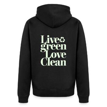 Live Green Love Clean Vegan Vegetarian - Unisex Premium Organic Zip Hoodie - black - Back - Nico (187cm)