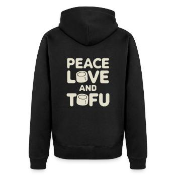 Peace Love et Tofu Végétalien Végétarien - Veste à capuche bio Premium Unisexe - noir - Dos - Nico (187cm)