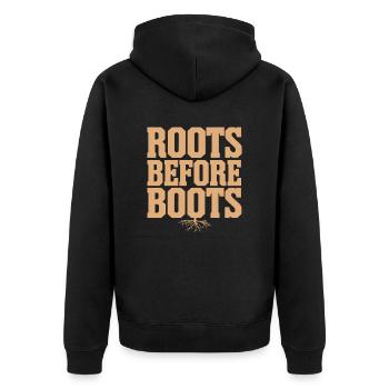 Wurzeln Vor Stiefeln Vegan Vegetarisch - Unisex Premium Bio Zip Hoodie - Schwarz - Hinten - Nico (187cm)