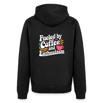 Lehrer: Angetrieben von Kaffee und Enthusiasmus - Unisex Premium Bio Zip Hoodie - Schwarz - Hinten - Nico (187cm)
