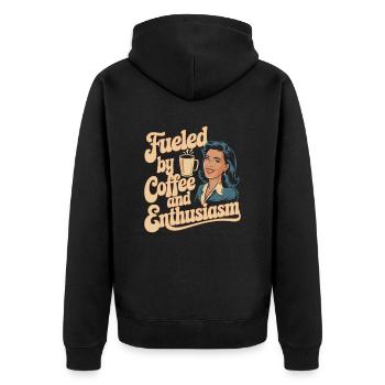 Lehrer: Angetrieben Von Kaffee Und Enthusiasmus - Unisex Premium Bio Zip Hoodie - Schwarz - Hinten - Nico (187cm)