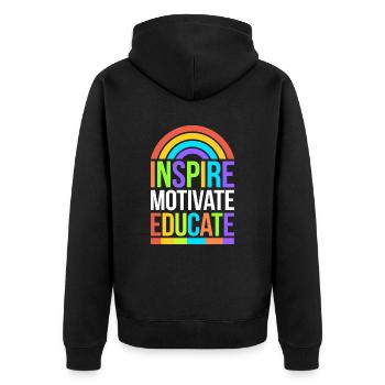 Teachers Inspire Motivate Educate Rainbow - Unisex Premium Organic Zip Hoodie - black - Back - Nico (187cm)
