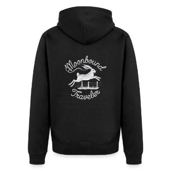 Moonbound Traveler Hase im Sprung - Unisex Premium Bio Zip Hoodie - Schwarz - Hinten - Nico (187cm)